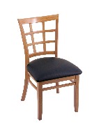 beech wood chair shown in med., black vinyl seat