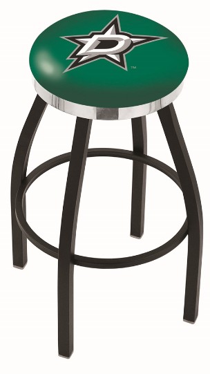 Black wrinkle swivel seat bar, counter stool chrome ring shown w/ Dallas stars logo