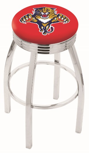 swivel seat bar, counter stool in Chrome, 2.5" chrome ring, 25 or 30" shown with Florida pnthers logo
